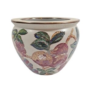 Andrea By Sadek Fruit Motif Vase Hand Painted Ceramic Planter 5.5"